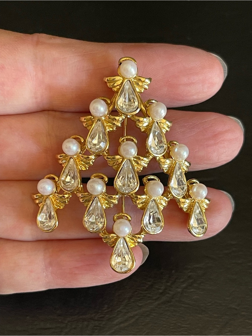 Vintage Nina Ricci Angel pearl & rhinestone charisma tree Brooch .